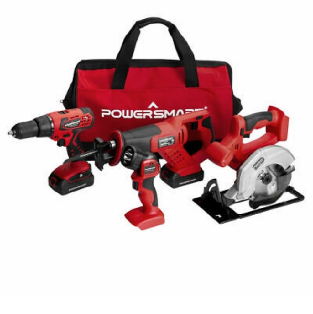 PowerSmart SPS76400C 20V Cordless 4-Tool Combo Kit w/ 2x 1.5Ah Batteries Charger